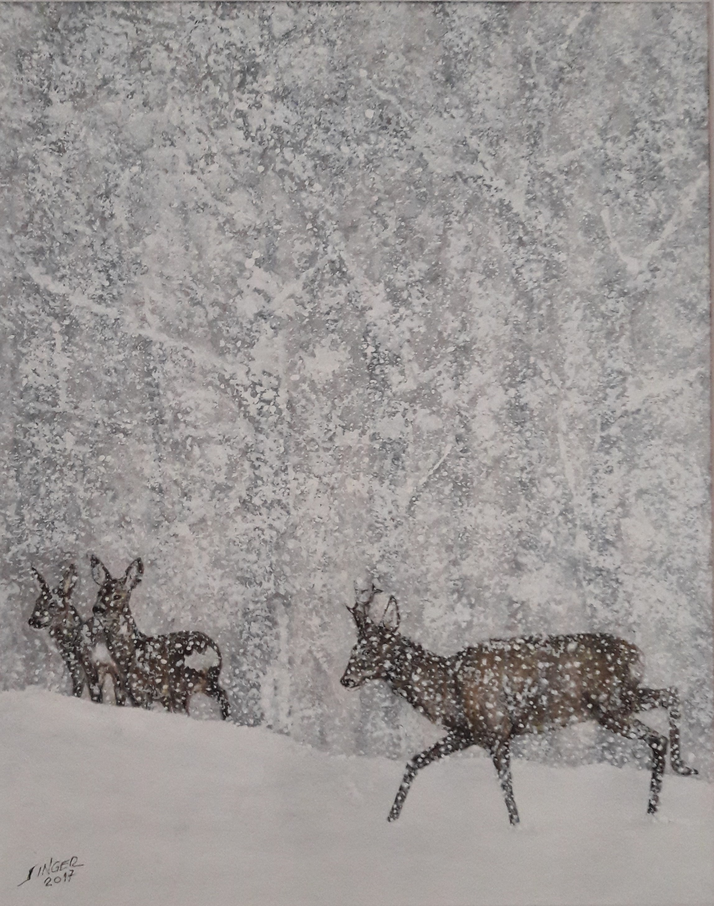 Rehe im Hochwinter Aquarell