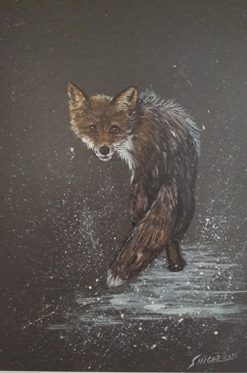 Fuchs nachtliche Begegnung Acryl