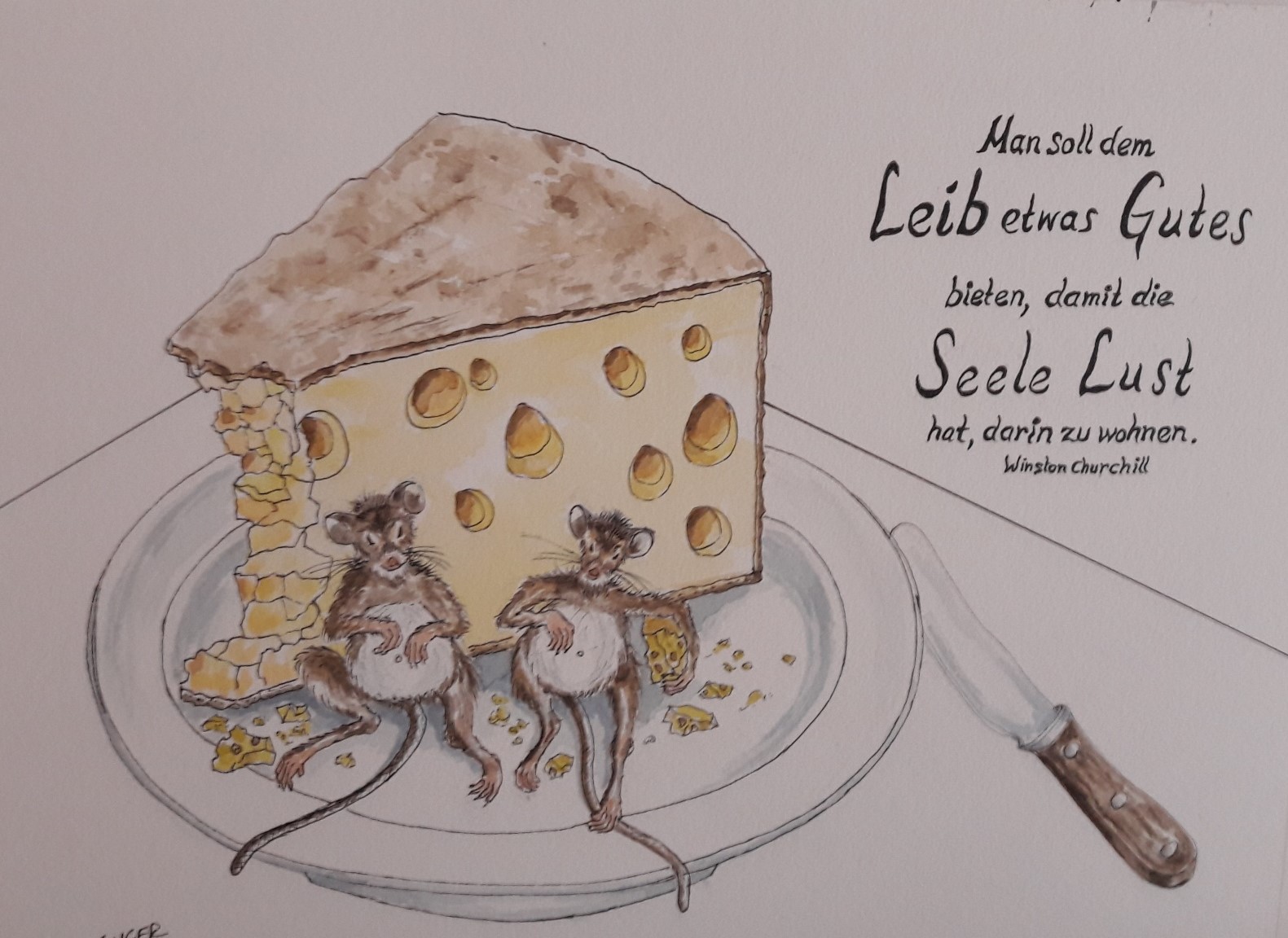 Mäuse Man soll dem Leib etwas Gutes bieten... Aquarell